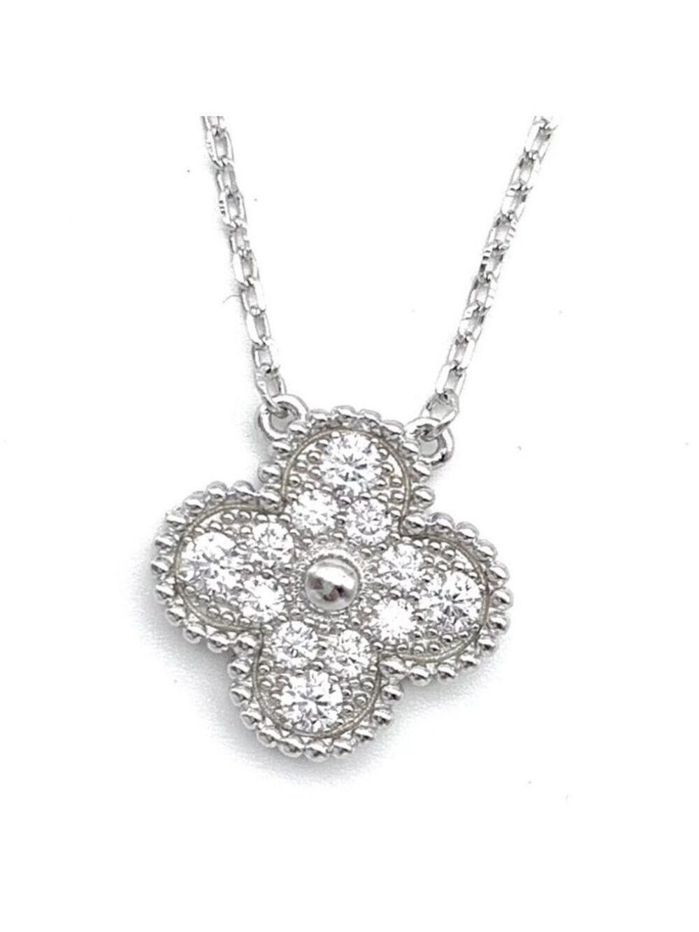 925 Sterling Silver four leaf clover pave set CZ 16”-18” adjustable neck…